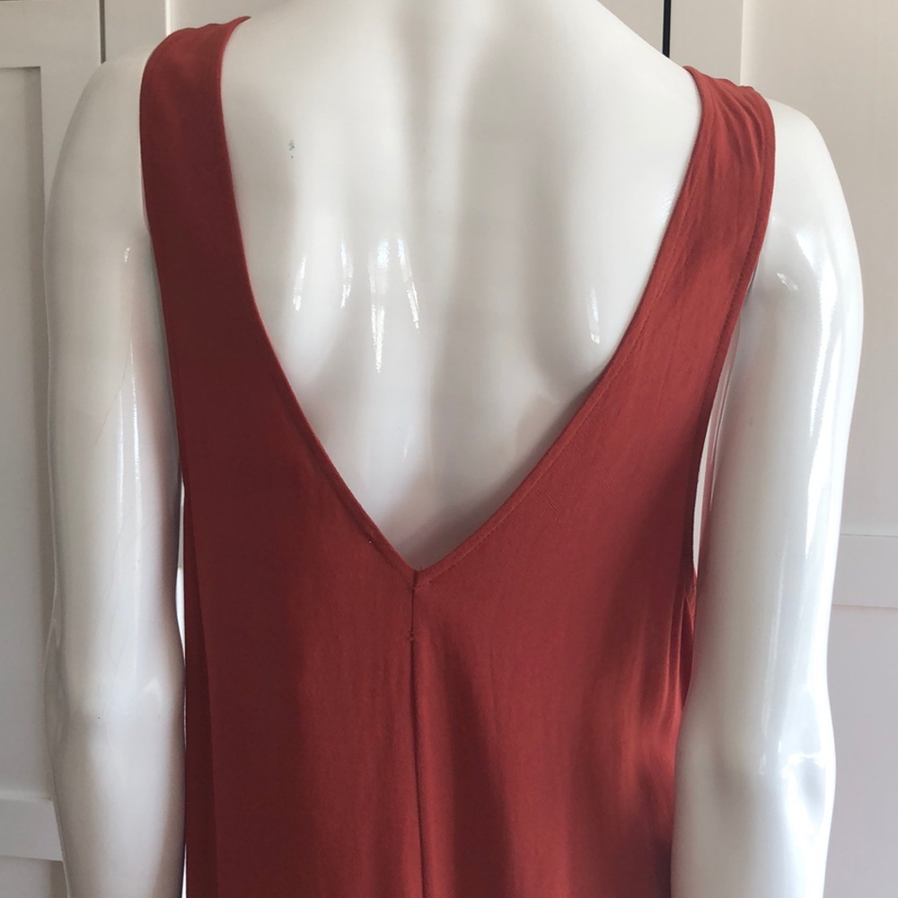 Brick rust orange red sleeveless deep v jumpsuit - Picture 7 of 8
